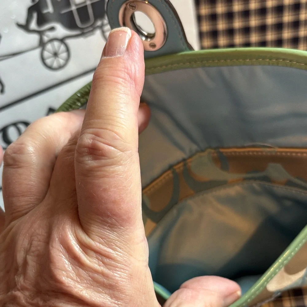 COACH legacy Y2K mint Green Signature Wristlet with Leather Trim - Picture 7 of 10